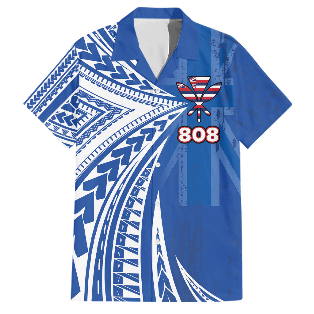 Personalised Hawaii 808 Family Matching Tank Maxi Dress and Hawaiian Shirt Unique Style LT05 Dad's Shirt - Short Sleeve Blue - Polynesian Pride
