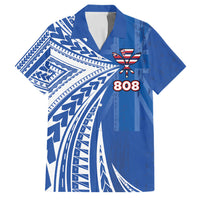 Personalised Hawaii 808 Family Matching Tank Maxi Dress and Hawaiian Shirt Unique Style LT05 Dad's Shirt - Short Sleeve Blue - Polynesian Pride