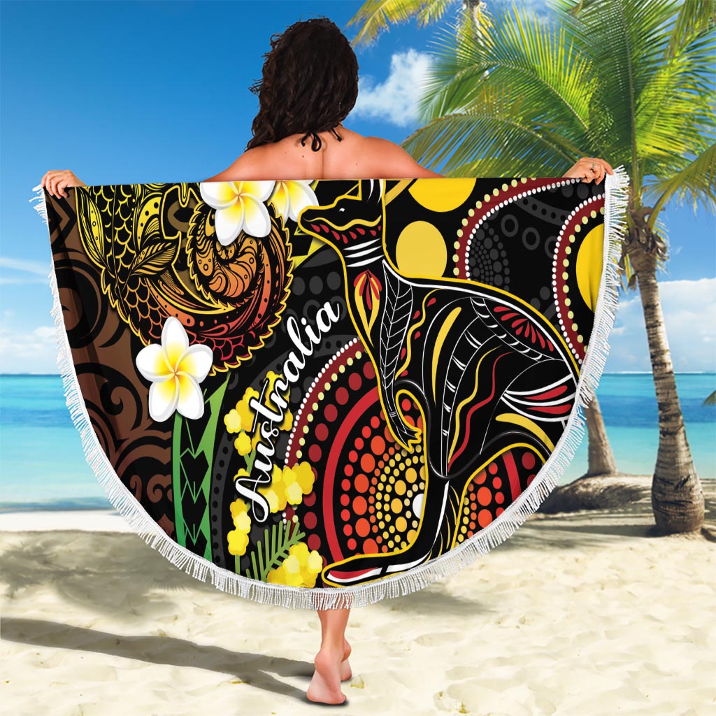 Vanuatu And Australia Aboriginal Beach Blanket Iguana And Kangaroo Together