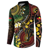 Vanuatu And Australia Aboriginal Button Sweatshirt Iguana And Kangaroo Together LT05 - Polynesian Pride