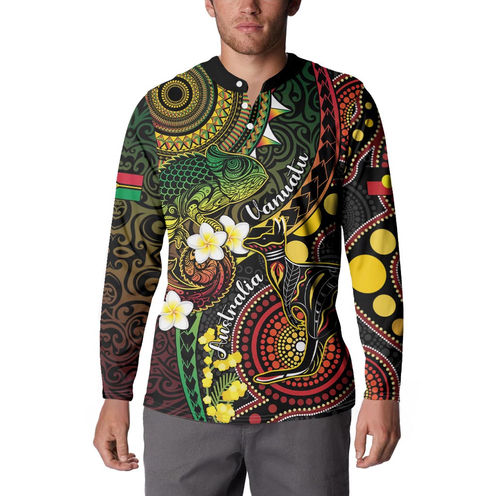 Vanuatu And Australia Aboriginal Button Sweatshirt Iguana And Kangaroo Together LT05 - Polynesian Pride