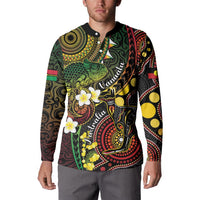 Vanuatu And Australia Aboriginal Button Sweatshirt Iguana And Kangaroo Together LT05 - Polynesian Pride
