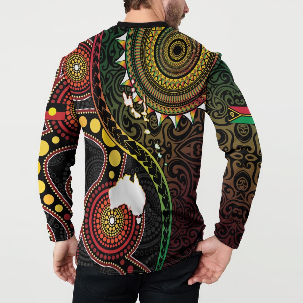 Vanuatu And Australia Aboriginal Button Sweatshirt Iguana And Kangaroo Together LT05 - Polynesian Pride