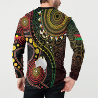 Vanuatu And Australia Aboriginal Button Sweatshirt Iguana And Kangaroo Together LT05 - Polynesian Pride