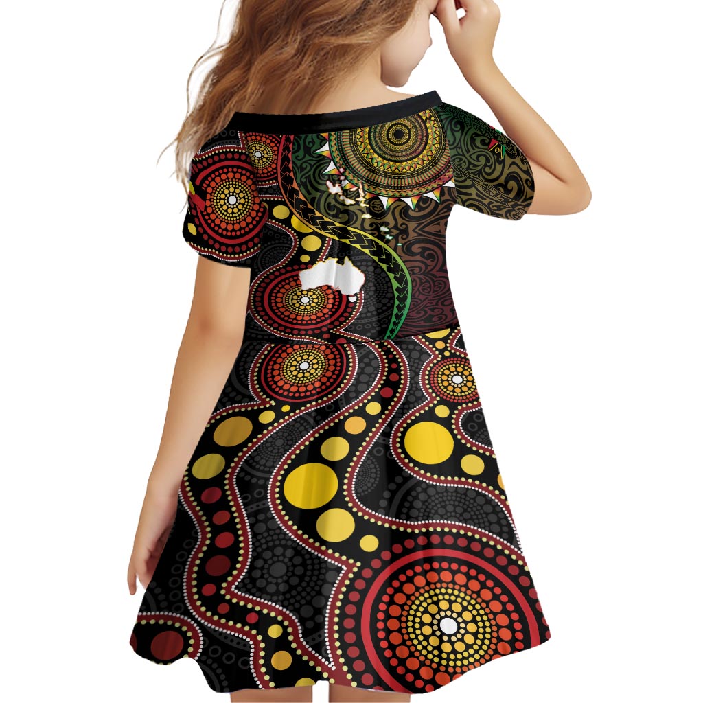Vanuatu And Australia Aboriginal Family Matching Long Sleeve Bodycon Dress and Hawaiian Shirt Iguana And Kangaroo Together LT05 - Polynesian Pride