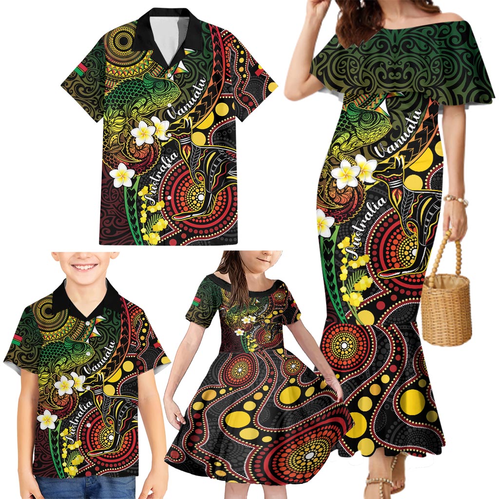 Vanuatu And Australia Aboriginal Family Matching Mermaid Dress and Hawaiian Shirt Iguana And Kangaroo Together LT05 - Polynesian Pride