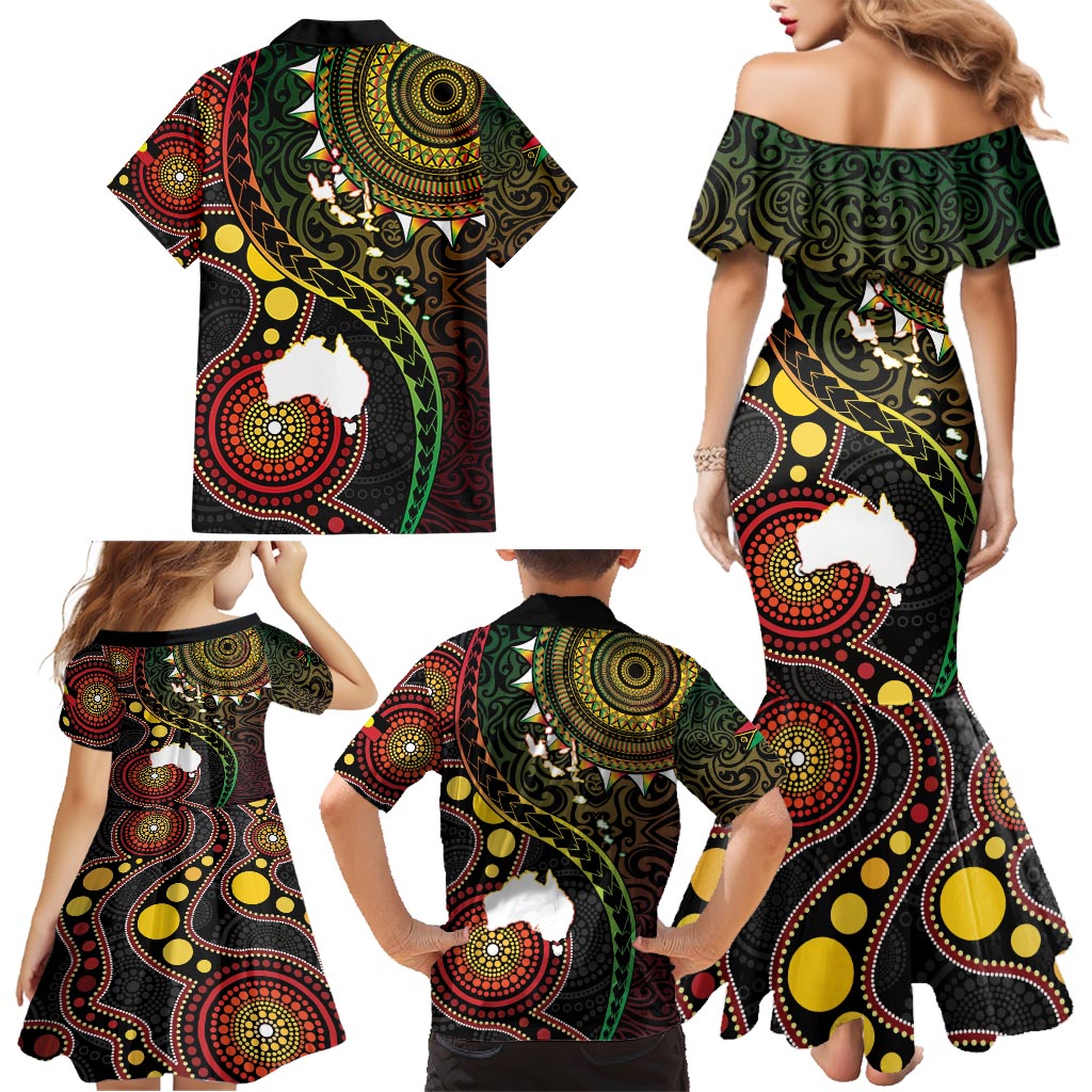 Vanuatu And Australia Aboriginal Family Matching Mermaid Dress and Hawaiian Shirt Iguana And Kangaroo Together LT05 - Polynesian Pride
