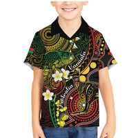 Vanuatu And Australia Aboriginal Family Matching Mermaid Dress and Hawaiian Shirt Iguana And Kangaroo Together LT05 Son's Shirt Black - Polynesian Pride
