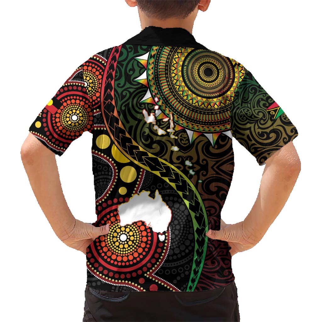 Vanuatu And Australia Aboriginal Family Matching Short Sleeve Bodycon Dress and Hawaiian Shirt Iguana And Kangaroo Together LT05 - Polynesian Pride