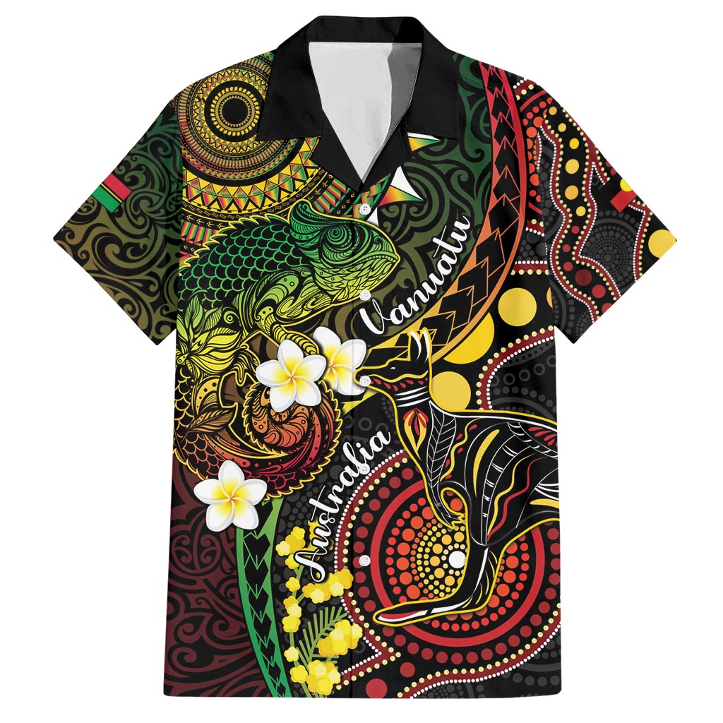 Vanuatu And Australia Aboriginal Family Matching Short Sleeve Bodycon Dress and Hawaiian Shirt Iguana And Kangaroo Together LT05 Dad's Shirt - Short Sleeve Black - Polynesian Pride