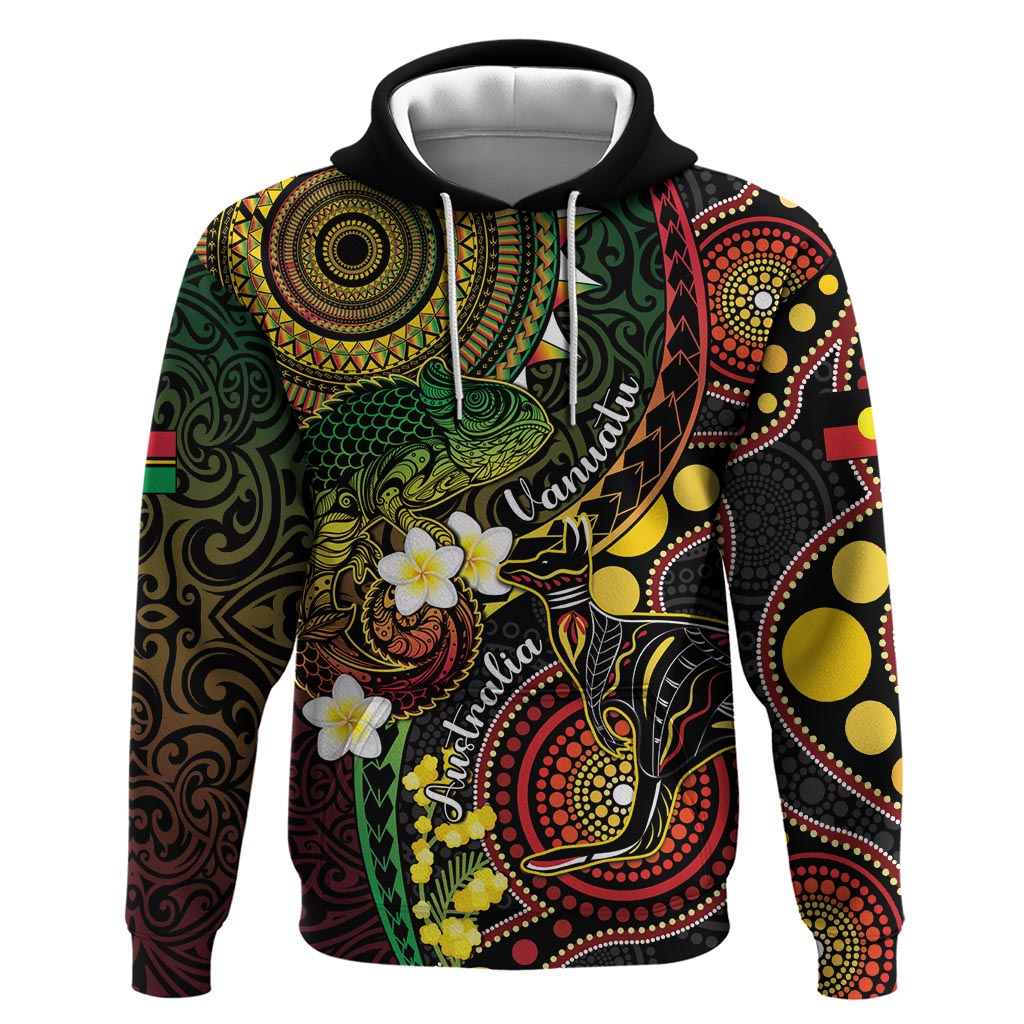 Vanuatu And Australia Aboriginal Hoodie Iguana And Kangaroo Together LT05 Pullover Hoodie Black - Polynesian Pride