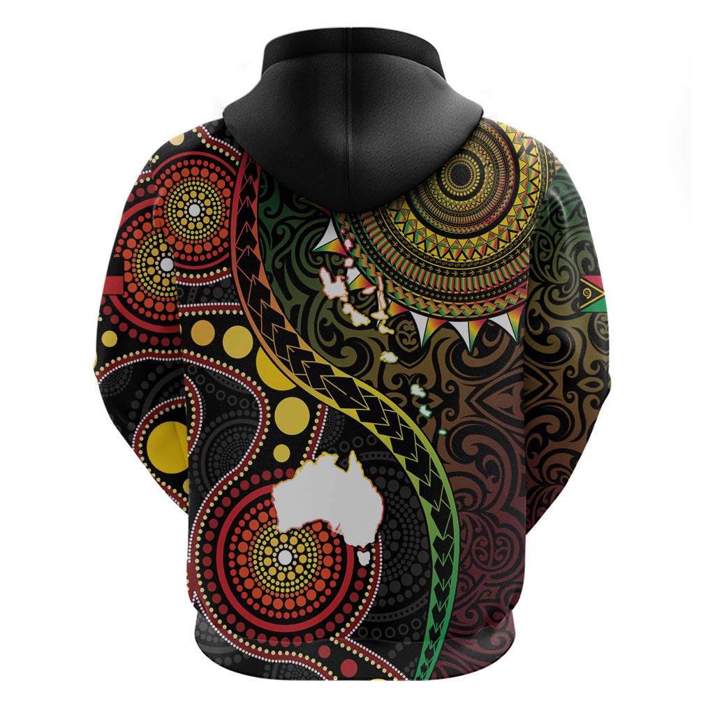 Vanuatu And Australia Aboriginal Hoodie Iguana And Kangaroo Together LT05 - Polynesian Pride