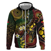 Vanuatu And Australia Aboriginal Hoodie Iguana And Kangaroo Together LT05 Zip Hoodie Black - Polynesian Pride