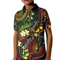 Vanuatu And Australia Aboriginal Kid Polo Shirt Iguana And Kangaroo Together LT05 Kid Black - Polynesian Pride