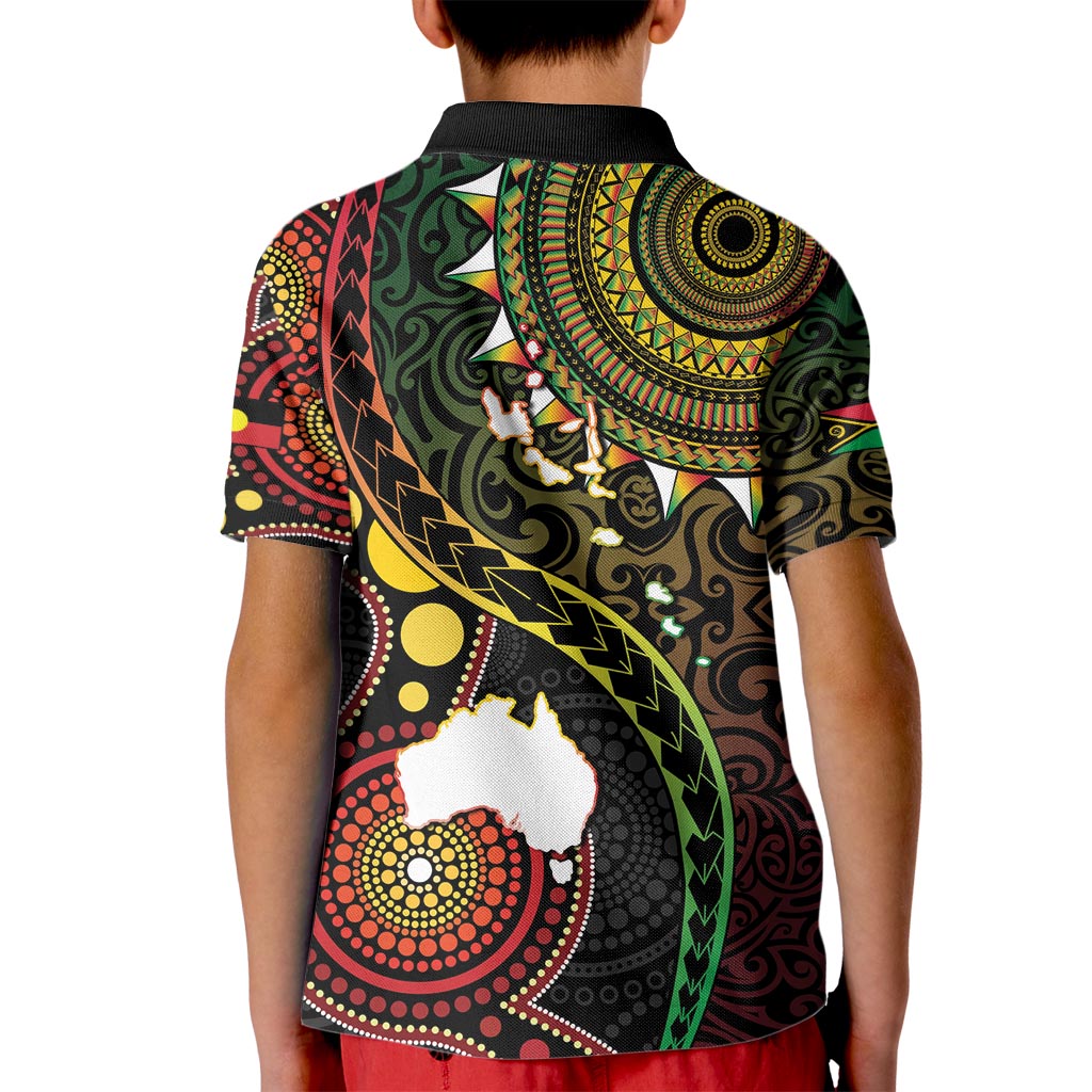Vanuatu And Australia Aboriginal Kid Polo Shirt Iguana And Kangaroo Together LT05 - Polynesian Pride