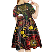 Vanuatu And Australia Aboriginal Kid Short Sleeve Dress Iguana And Kangaroo Together LT05 - Polynesian Pride