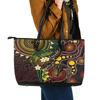 Vanuatu And Australia Aboriginal Leather Tote Bag Iguana And Kangaroo Together LT05 - Polynesian Pride