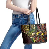 Vanuatu And Australia Aboriginal Leather Tote Bag Iguana And Kangaroo Together LT05 - Polynesian Pride