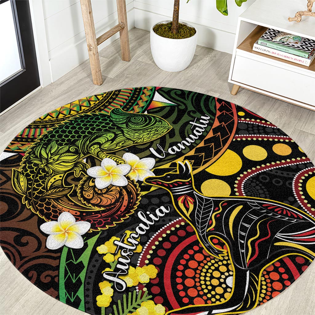 Vanuatu And Australia Aboriginal Round Carpet Iguana And Kangaroo Together LT05 Black - Polynesian Pride