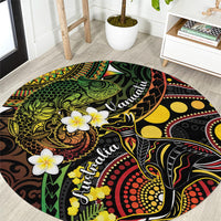 Vanuatu And Australia Aboriginal Round Carpet Iguana And Kangaroo Together LT05 Black - Polynesian Pride