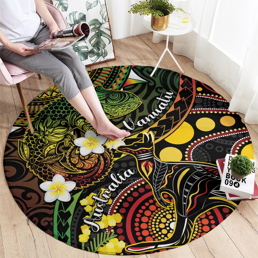 Vanuatu And Australia Aboriginal Round Carpet Iguana And Kangaroo Together LT05 - Polynesian Pride