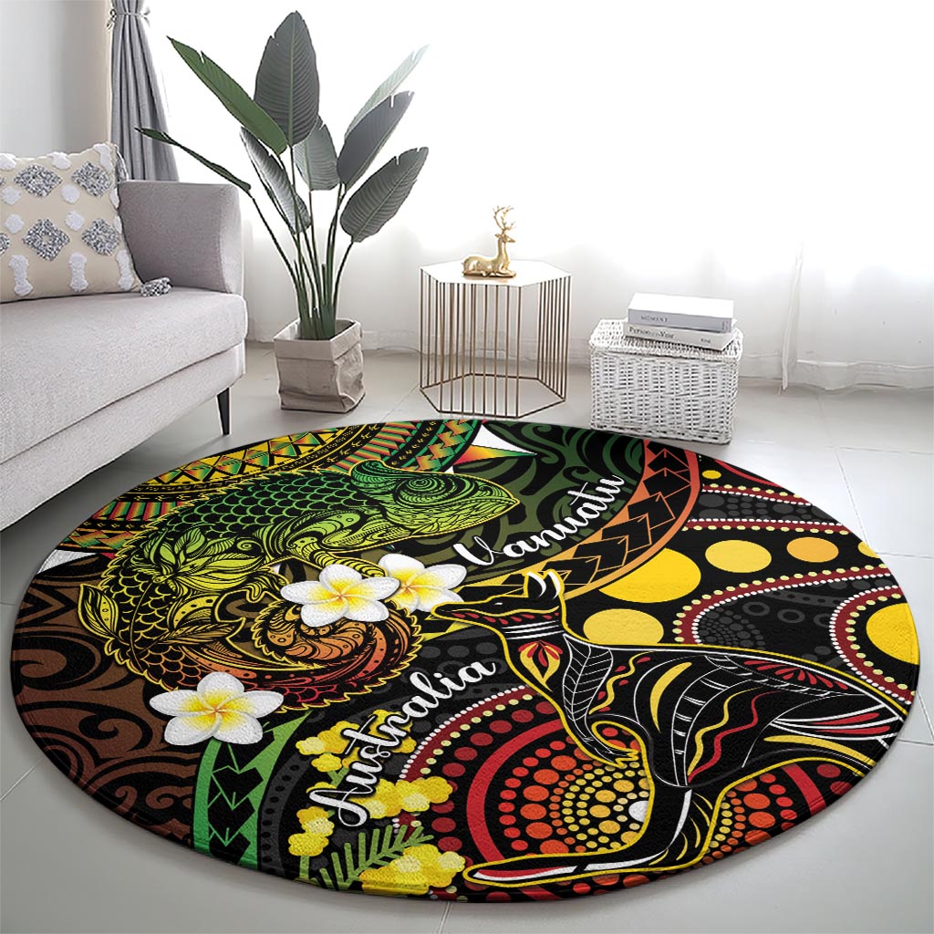 Vanuatu And Australia Aboriginal Round Carpet Iguana And Kangaroo Together LT05 - Polynesian Pride