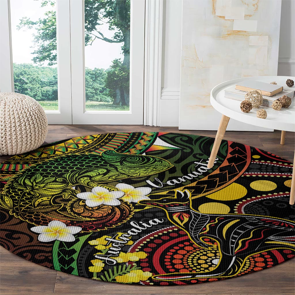 Vanuatu And Australia Aboriginal Round Carpet Iguana And Kangaroo Together LT05 - Polynesian Pride
