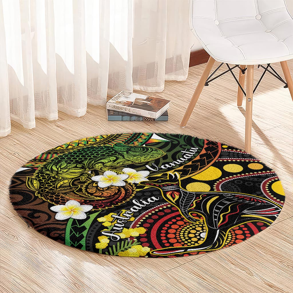 Vanuatu And Australia Aboriginal Round Carpet Iguana And Kangaroo Together LT05 - Polynesian Pride