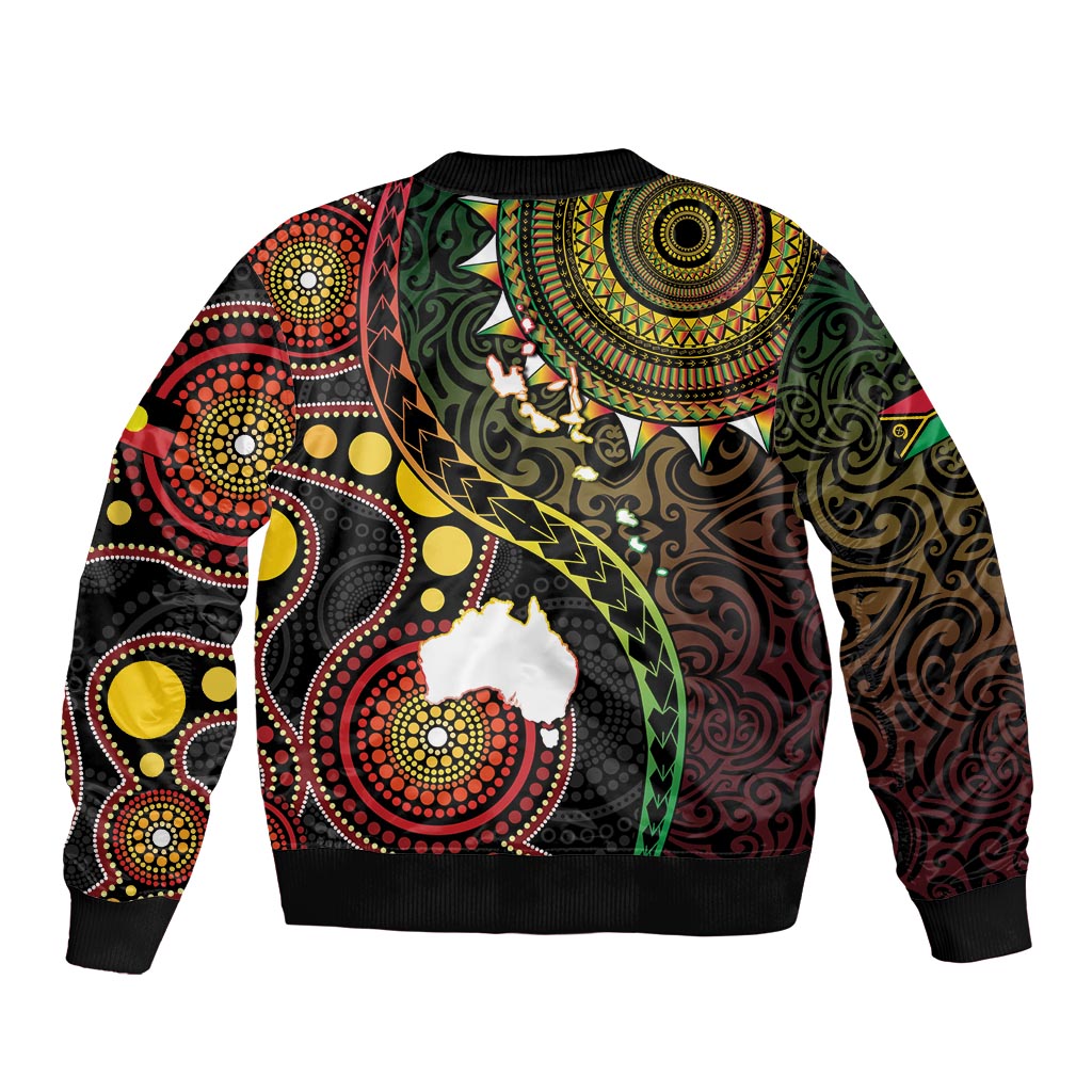 Vanuatu And Australia Aboriginal Sleeve Zip Bomber Jacket Iguana And Kangaroo Together LT05 - Polynesian Pride