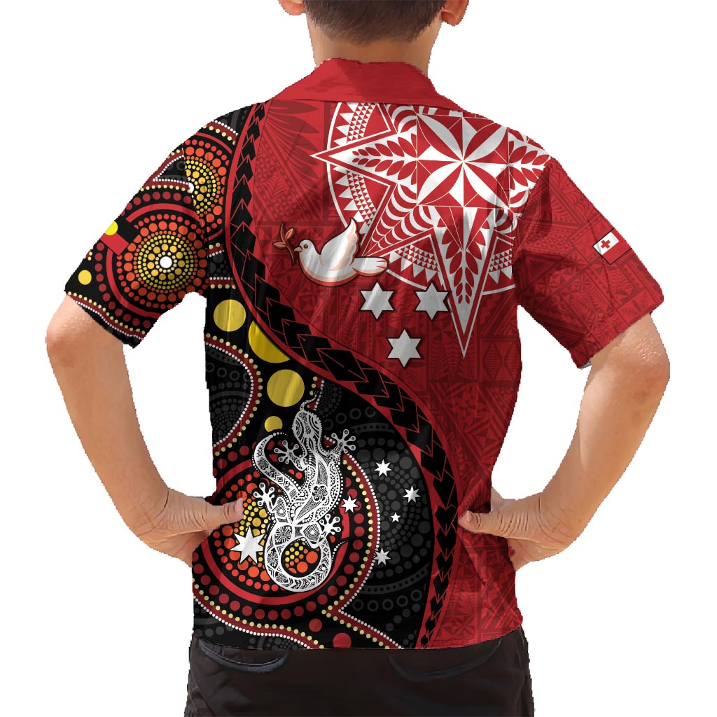 Tonga Ngatu And Australia Aboriginal Family Matching Long Sleeve Bodycon Dress and Hawaiian Shirt Tongan Dove And Kangaroo Together LT05 - Polynesian Pride