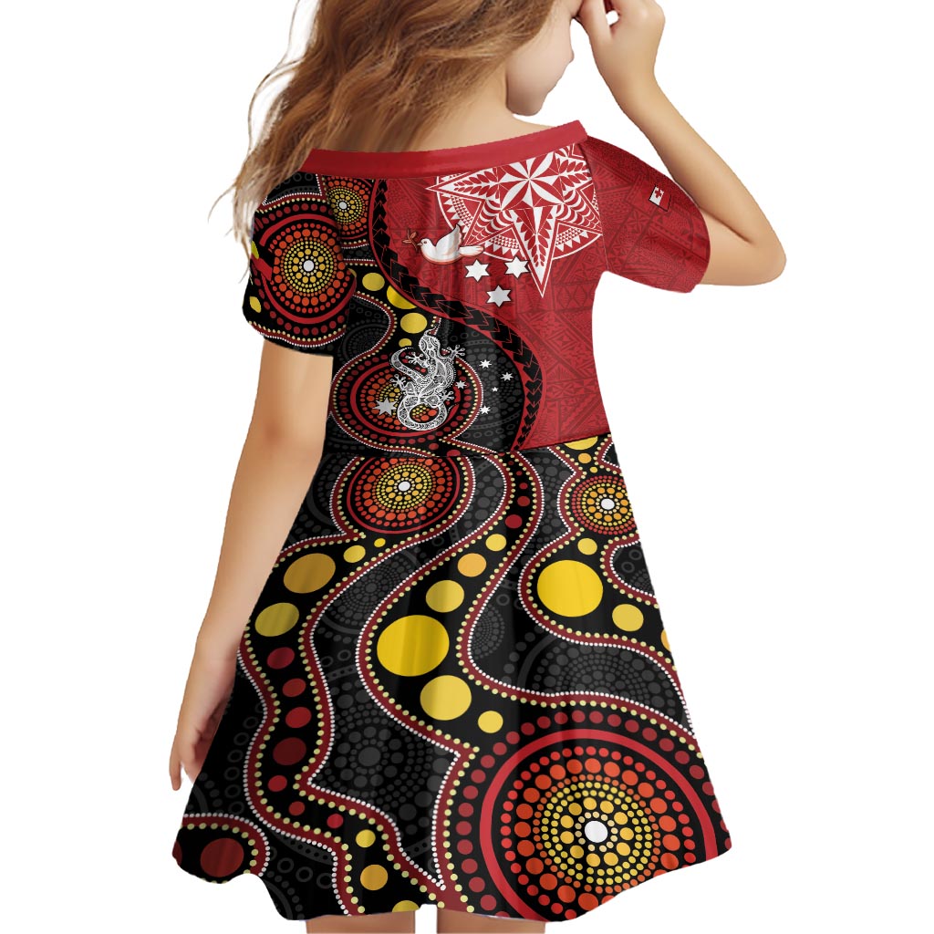 Tonga Ngatu And Australia Aboriginal Family Matching Long Sleeve Bodycon Dress and Hawaiian Shirt Tongan Dove And Kangaroo Together LT05 - Polynesian Pride
