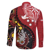 Tonga Ngatu And Australia Aboriginal Family Matching Long Sleeve Bodycon Dress and Hawaiian Shirt Tongan Dove And Kangaroo Together LT05 - Polynesian Pride