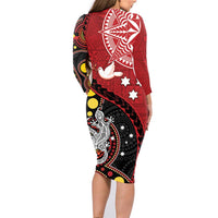 Tonga Ngatu And Australia Aboriginal Family Matching Long Sleeve Bodycon Dress and Hawaiian Shirt Tongan Dove And Kangaroo Together LT05 - Polynesian Pride