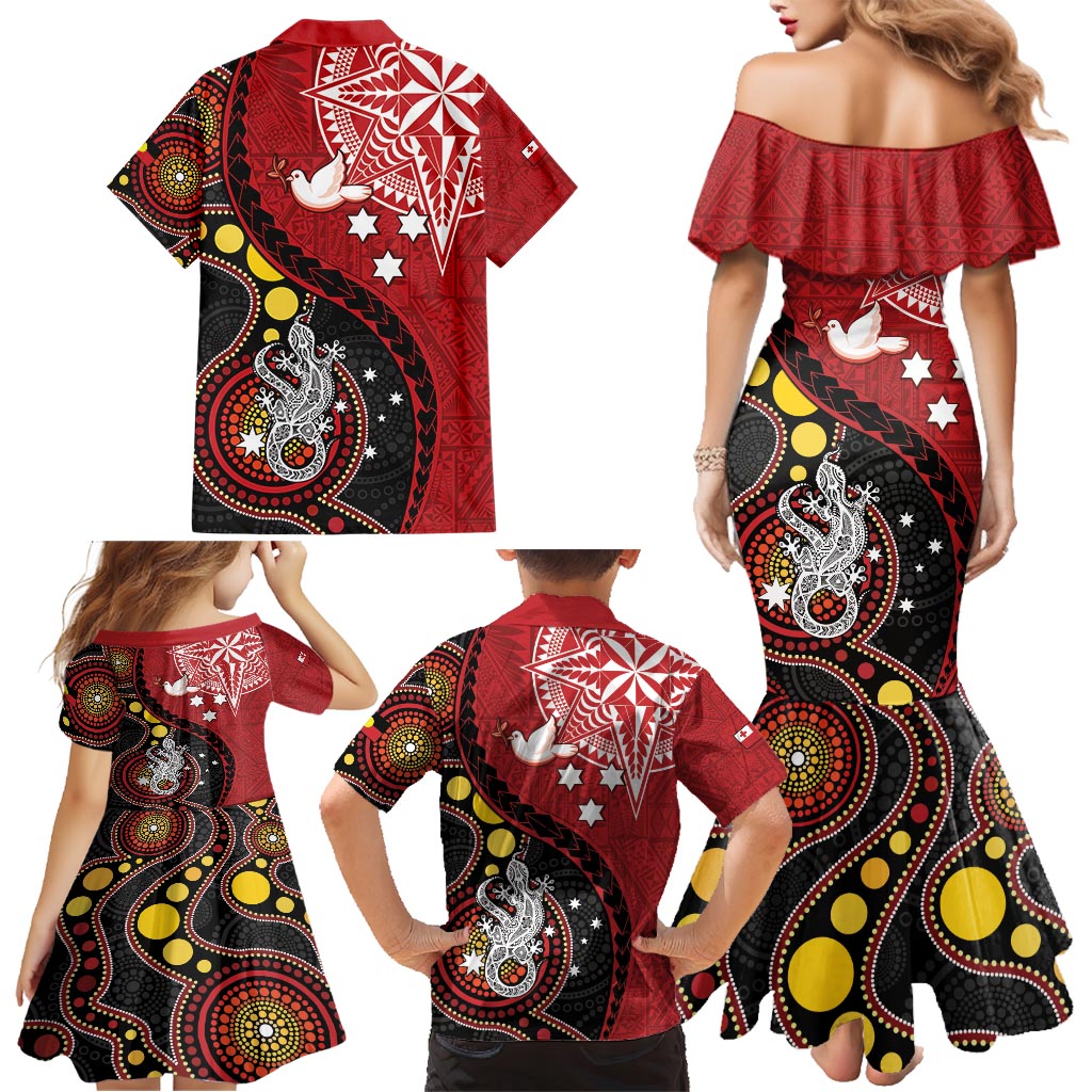 Tonga Ngatu And Australia Aboriginal Family Matching Mermaid Dress and Hawaiian Shirt Tongan Dove And Kangaroo Together LT05 - Polynesian Pride
