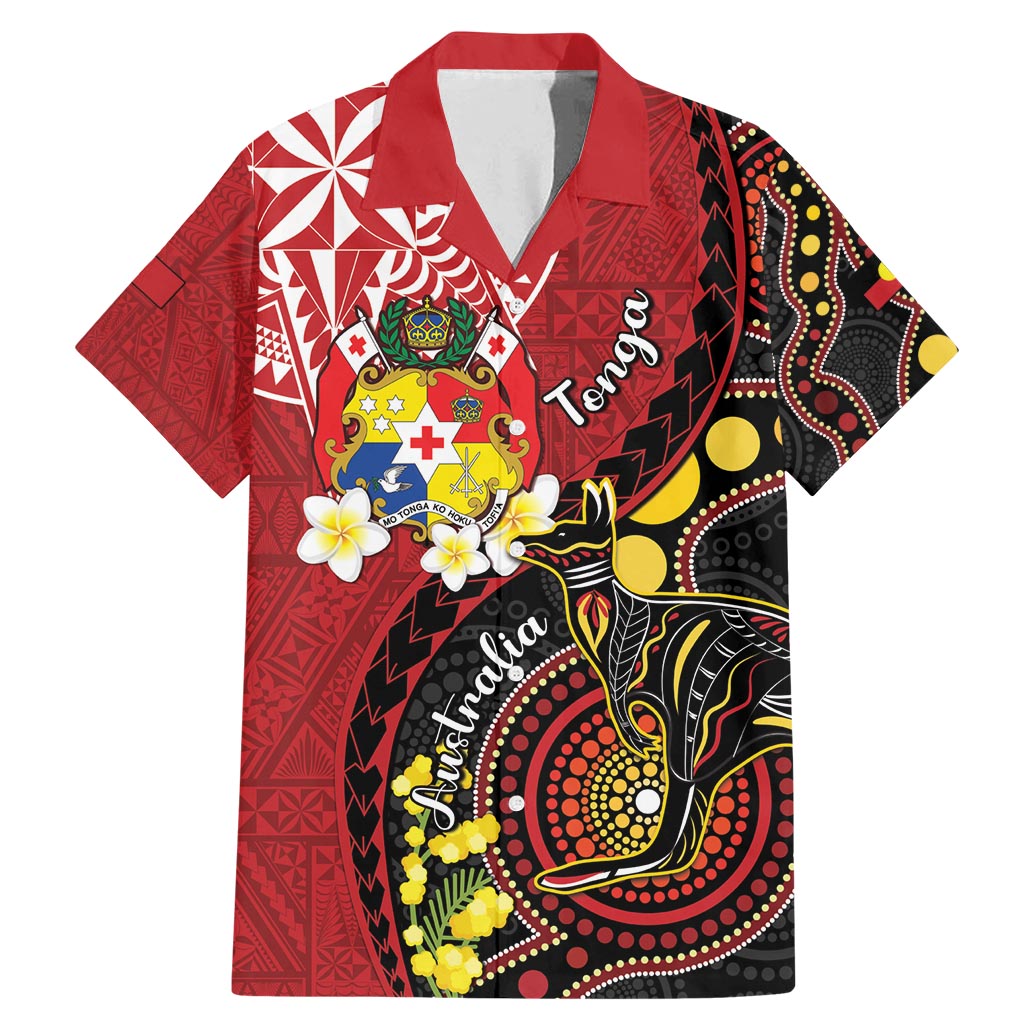 Tonga Ngatu And Australia Aboriginal Family Matching Mermaid Dress and Hawaiian Shirt Tongan Dove And Kangaroo Together LT05 Dad's Shirt - Short Sleeve Red - Polynesian Pride