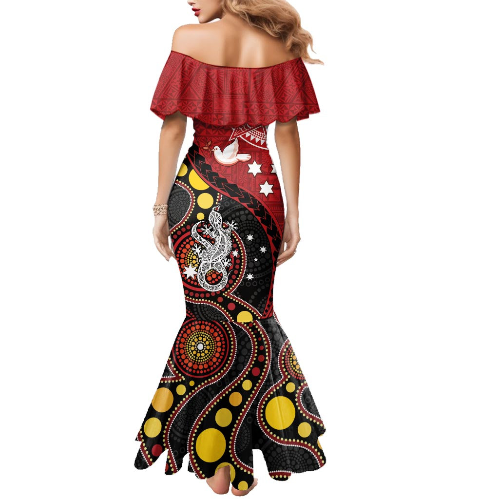 Tonga Ngatu And Australia Aboriginal Family Matching Mermaid Dress and Hawaiian Shirt Tongan Dove And Kangaroo Together LT05 - Polynesian Pride