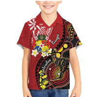 Tonga Ngatu And Australia Aboriginal Family Matching Mermaid Dress and Hawaiian Shirt Tongan Dove And Kangaroo Together LT05 Son's Shirt Red - Polynesian Pride