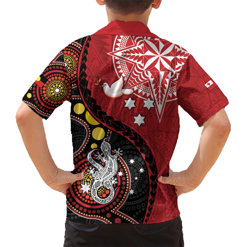 Tonga Ngatu And Australia Aboriginal Family Matching Short Sleeve Bodycon Dress and Hawaiian Shirt Tongan Dove And Kangaroo Together LT05 - Polynesian Pride