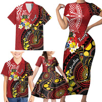 Tonga Ngatu And Australia Aboriginal Family Matching Short Sleeve Bodycon Dress and Hawaiian Shirt Tongan Dove And Kangaroo Together LT05 - Polynesian Pride
