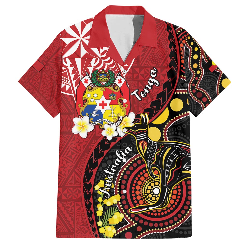 Tonga Ngatu And Australia Aboriginal Family Matching Short Sleeve Bodycon Dress and Hawaiian Shirt Tongan Dove And Kangaroo Together LT05 Dad's Shirt - Short Sleeve Red - Polynesian Pride