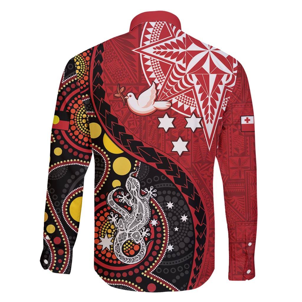 Tonga Ngatu And Australia Aboriginal Family Matching Short Sleeve Bodycon Dress and Hawaiian Shirt Tongan Dove And Kangaroo Together LT05 - Polynesian Pride