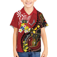 Tonga Ngatu And Australia Aboriginal Family Matching Short Sleeve Bodycon Dress and Hawaiian Shirt Tongan Dove And Kangaroo Together LT05 Son's Shirt Red - Polynesian Pride