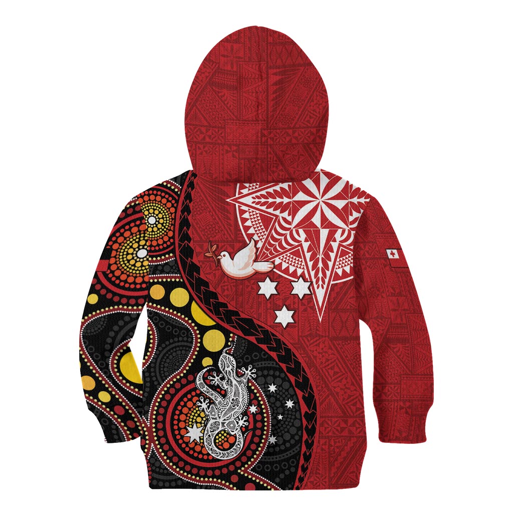 Tonga Ngatu And Australia Aboriginal Kid Hoodie Tongan Dove And Kangaroo Together