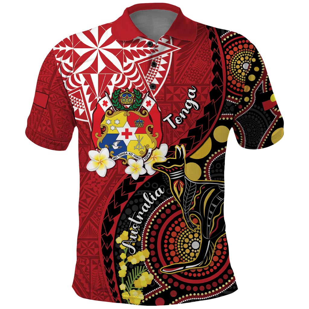 Tonga Ngatu And Australia Aboriginal Polo Shirt Tongan Dove And Kangaroo Together