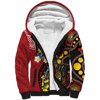 Tonga Ngatu And Australia Aboriginal Sherpa Hoodie Tongan Dove And Kangaroo Together LT05 Unisex Red - Polynesian Pride