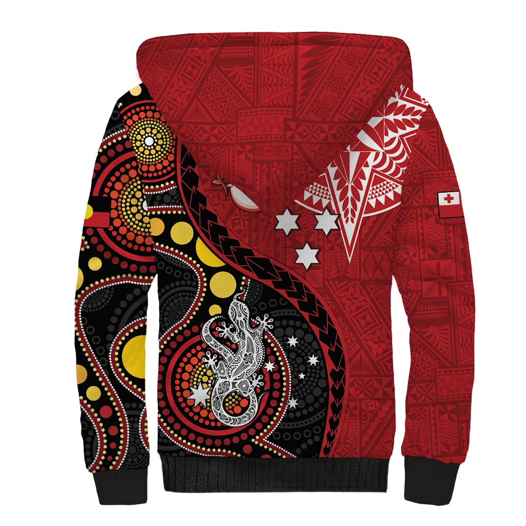 Tonga Ngatu And Australia Aboriginal Sherpa Hoodie Tongan Dove And Kangaroo Together LT05 - Polynesian Pride