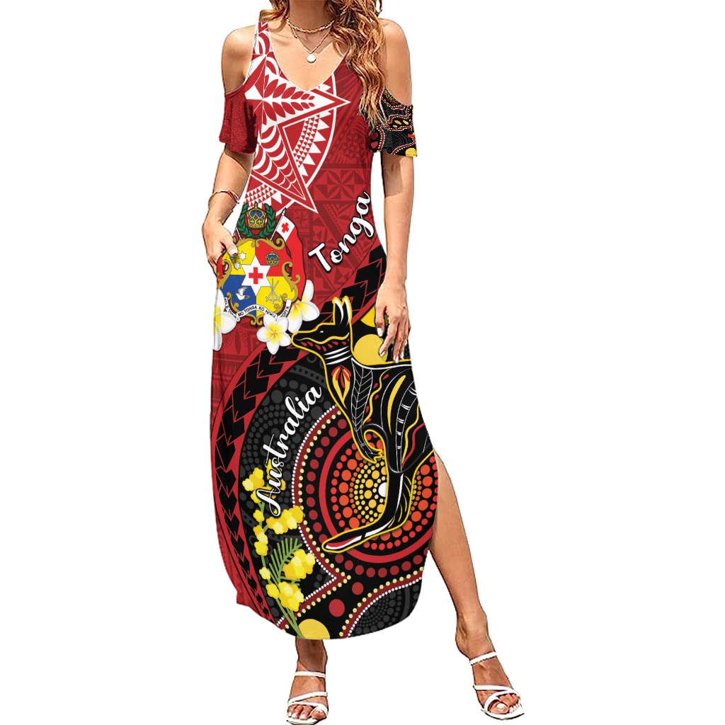 Tonga Ngatu And Australia Aboriginal Summer Maxi Dress Tongan Dove And Kangaroo Together