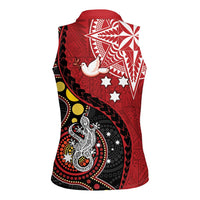 Tonga Ngatu And Australia Aboriginal Women Sleeveless Polo Shirt Tongan Dove And Kangaroo Together LT05 - Polynesian Pride