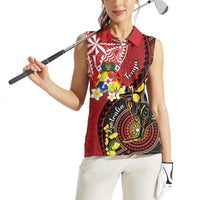 Tonga Ngatu And Australia Aboriginal Women Sleeveless Polo Shirt Tongan Dove And Kangaroo Together LT05 - Polynesian Pride