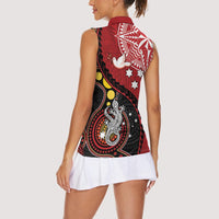 Tonga Ngatu And Australia Aboriginal Women Sleeveless Polo Shirt Tongan Dove And Kangaroo Together LT05 - Polynesian Pride